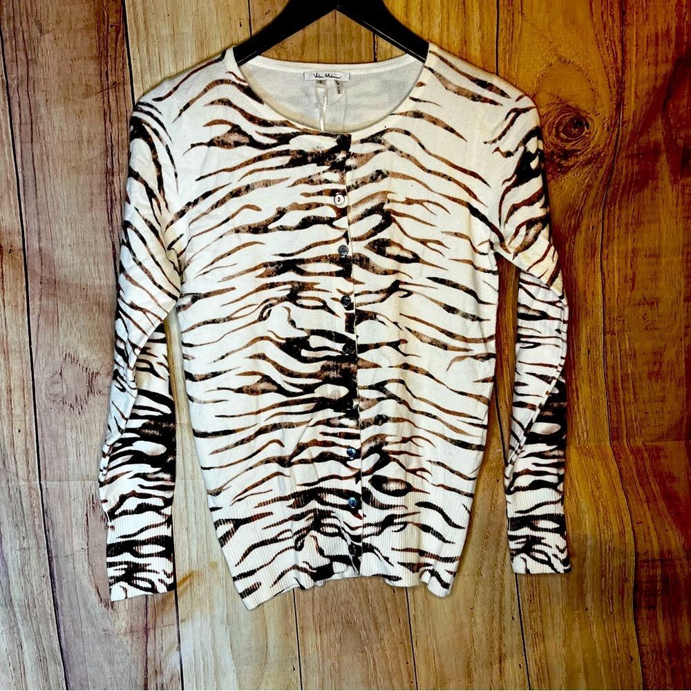 NWT Vila Milano Brown Zebra Cardigan Botton Down Women’s Small Career Lightweigh